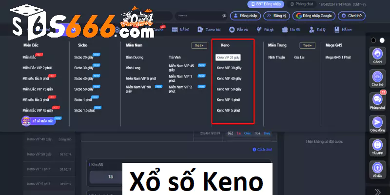 Xổ số Keno là tựa game hấp dẫn tại S666